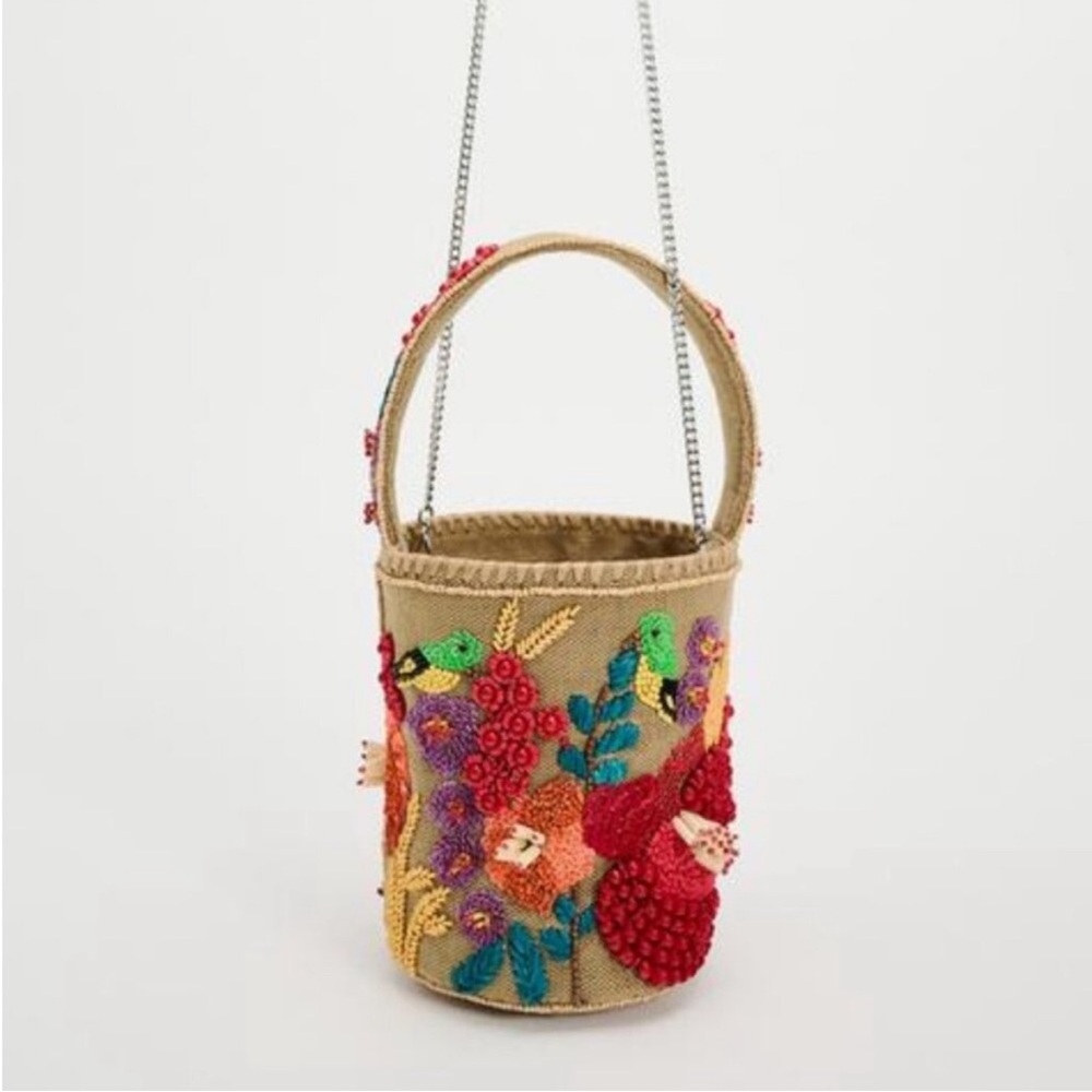 NWT ZARA BEADED BASKET BAG - Picture 3 of 11